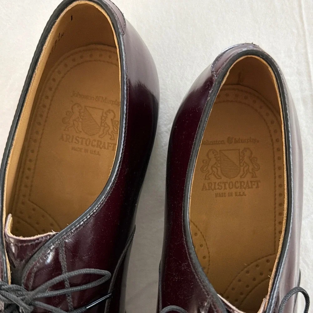Johnston & Murphy Aristocraft Mens 10 B Burgundy Leather Cap Toe Oxford USA 8637
